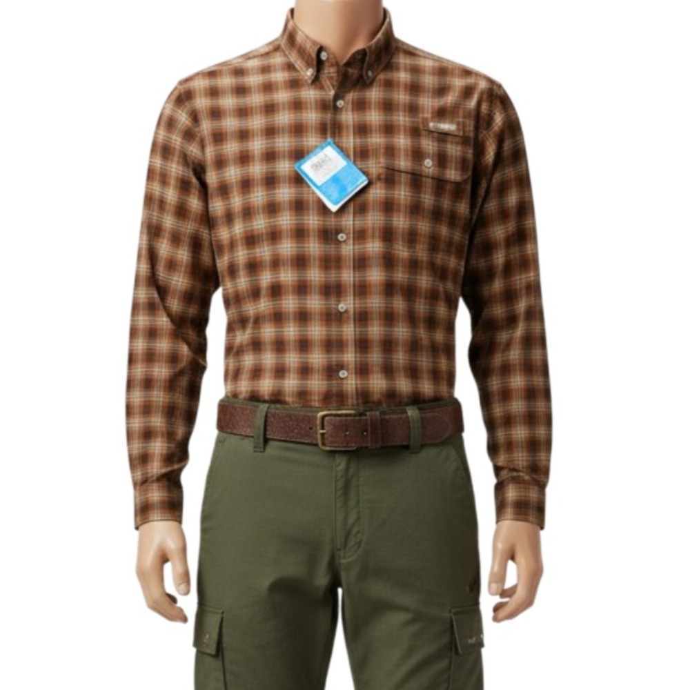 Columbia PHG Shirt Mens XXL Brown Plaid Long Sleeve Vented NWT Hunting Fishing